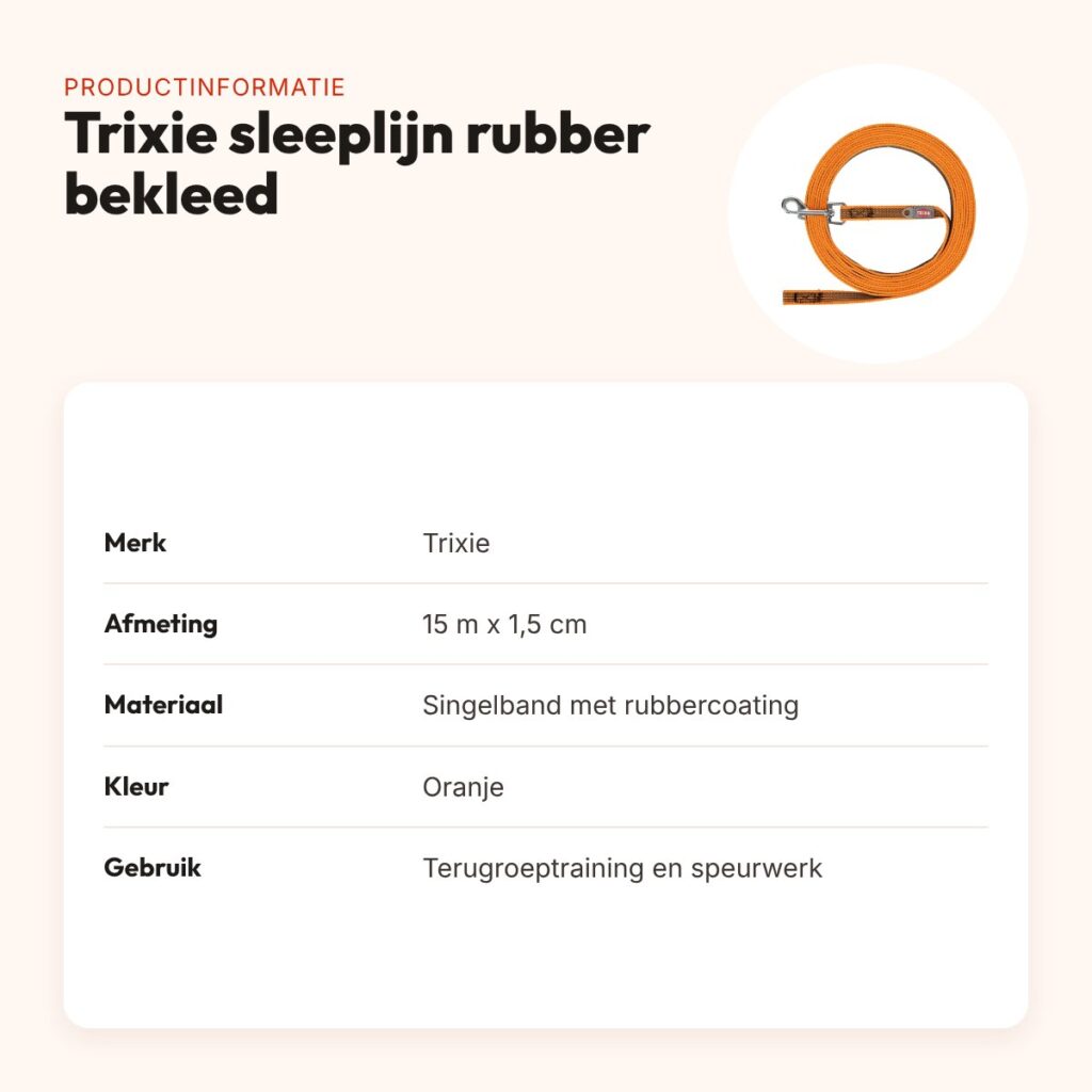 Trixie sleeplijn rubber bekleed oranje 15 m x 1,5 cm – zonder handlus – productinformatie