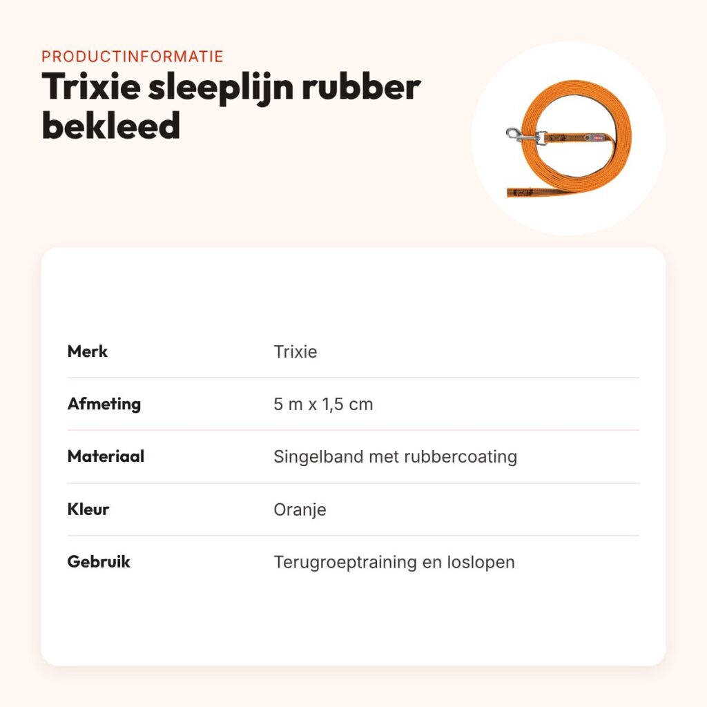 Trixie sleeplijn rubber bekleed oranje 5 m x 1,5 cm – zonder handlus – productinformatie