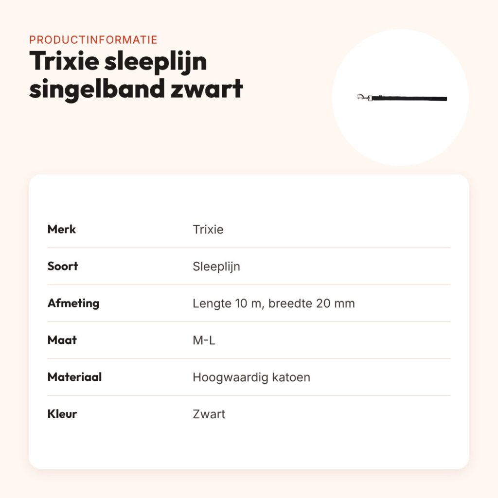 Trixie sleeplijn singelband zwart 10 m x 20 mm – gevoerde handgreep – productinformatie