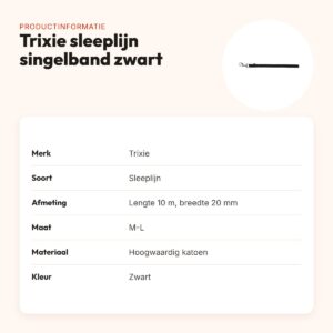 Trixie sleeplijn singelband zwart 10 m x 20 mm – gevoerde handgreep – productinformatie