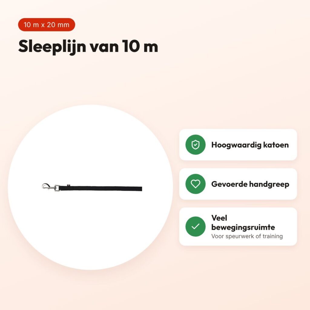 Trixie sleeplijn singelband zwart 10 m x 20 mm – gevoerde handgreep – voordelen
