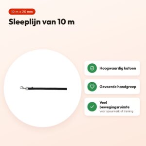 Trixie sleeplijn singelband zwart 10 m x 20 mm – gevoerde handgreep – voordelen