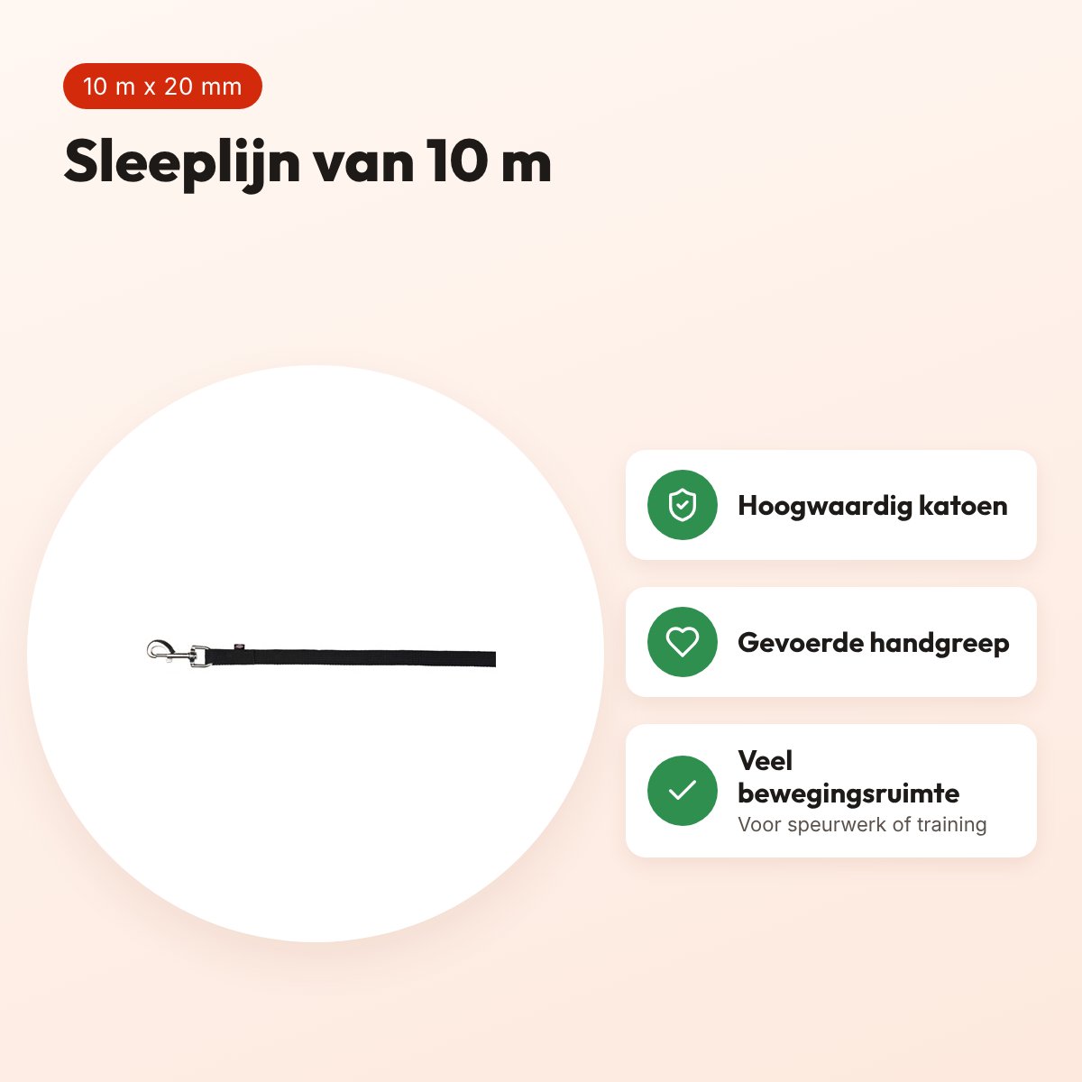 Trixie sleeplijn singelband zwart 10 m x 20 mm – gevoerde handgreep – voordelen