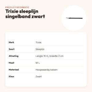 Trixie sleeplijn singelband zwart 15 m x 2 cm – katoen, gevoerd handvat – productinformatie