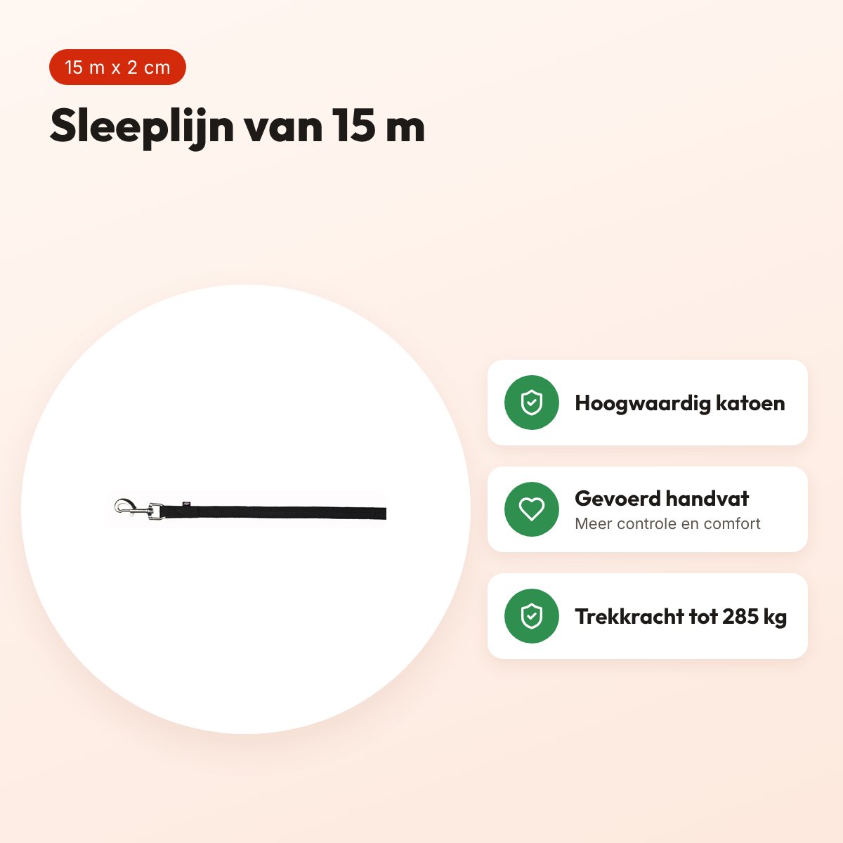 Trixie sleeplijn singelband zwart 15 m x 2 cm – katoen, gevoerd handvat – voordelen