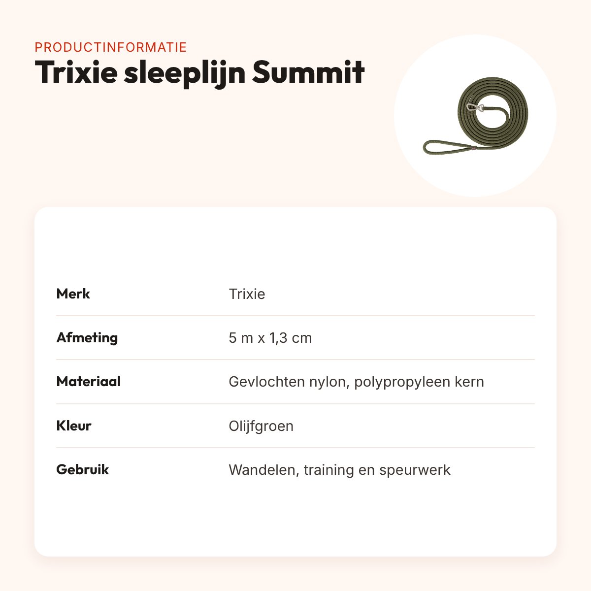 Trixie sleeplijn Summit rond touw olijfgroen 5 m x 1,3 cm – productinformatie