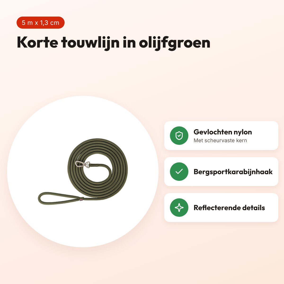 Trixie sleeplijn Summit rond touw olijfgroen 5 m x 1,3 cm – voordelen