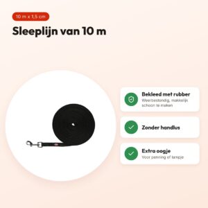 Trixie sleeplijn zwart 10 m x 1,5 cm – met rubber bekleed, zonder handlus – voordelen