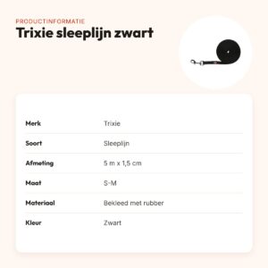 Trixie sleeplijn zwart 5 m x 1,5 cm – met rubber bekleed, zonder handlus – productinformatie