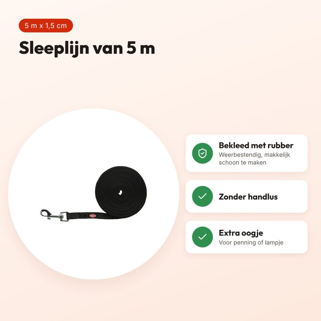 Trixie sleeplijn zwart 5 m x 1,5 cm – met rubber bekleed, zonder handlus – voordelen