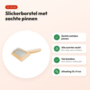 Trixie slickerborstel bamboe 15 x 9 cm – zachte metalen pinnen – voordelen