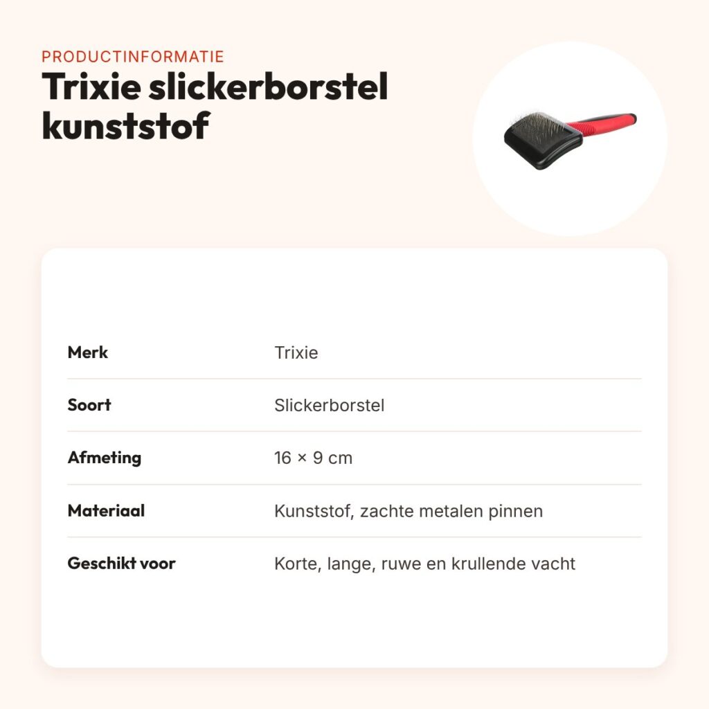 Trixie slickerborstel kunststof 16 x 9 cm – zachte metalen pinnen – productinformatie