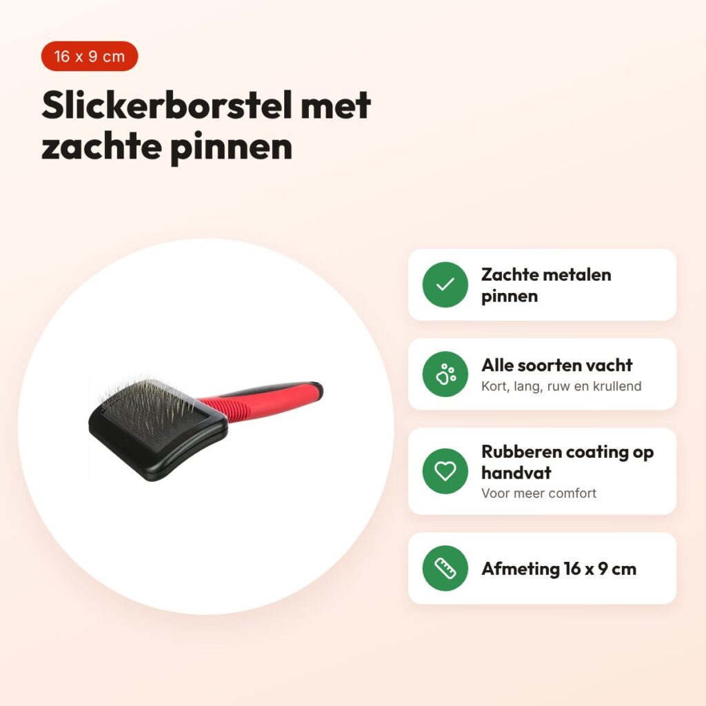 Trixie slickerborstel kunststof 16 x 9 cm – zachte metalen pinnen – voordelen