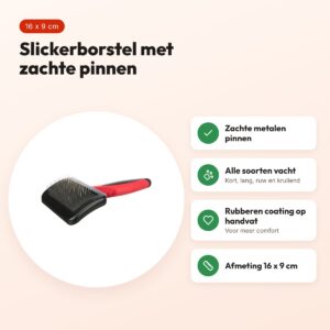 Trixie slickerborstel kunststof 16 x 9 cm – zachte metalen pinnen – voordelen
