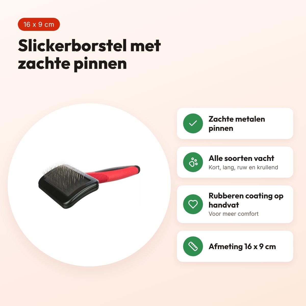 Trixie slickerborstel kunststof 16 x 9 cm – zachte metalen pinnen – voordelen