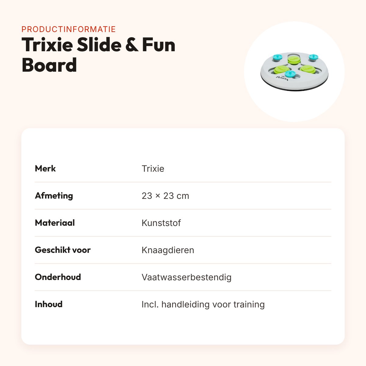 Trixie Slide & Fun Board 23 x 23 cm – intelligentiespel voor knaagdieren – productinformatie