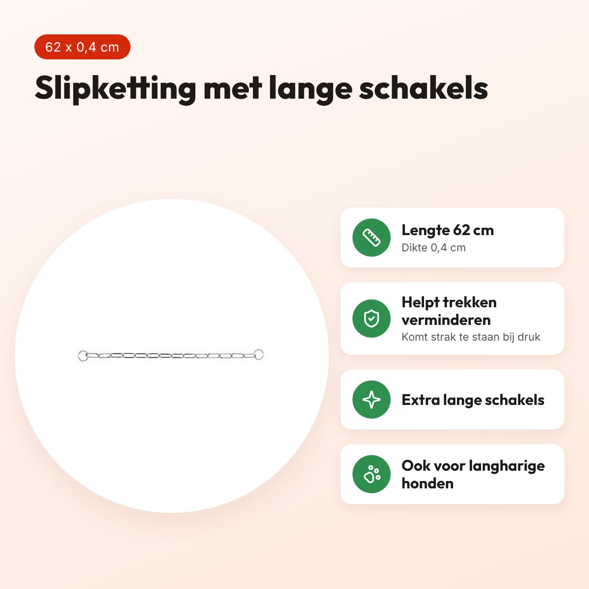 Trixie slipketting lange schakels 62 x 0,4 cm – voor langharige honden – voordelen