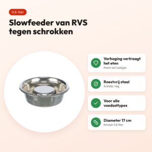 Trixie slowfeeder RVS 17 cm 0,6 liter – antislip, voor honden – voordelen