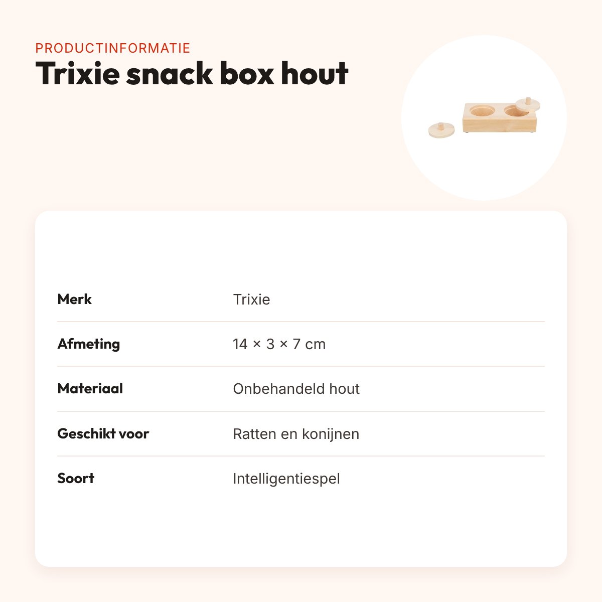 Trixie snack box 14 x 3 x 7 cm – onbehandeld hout, voor ratten en konijnen – productinformatie