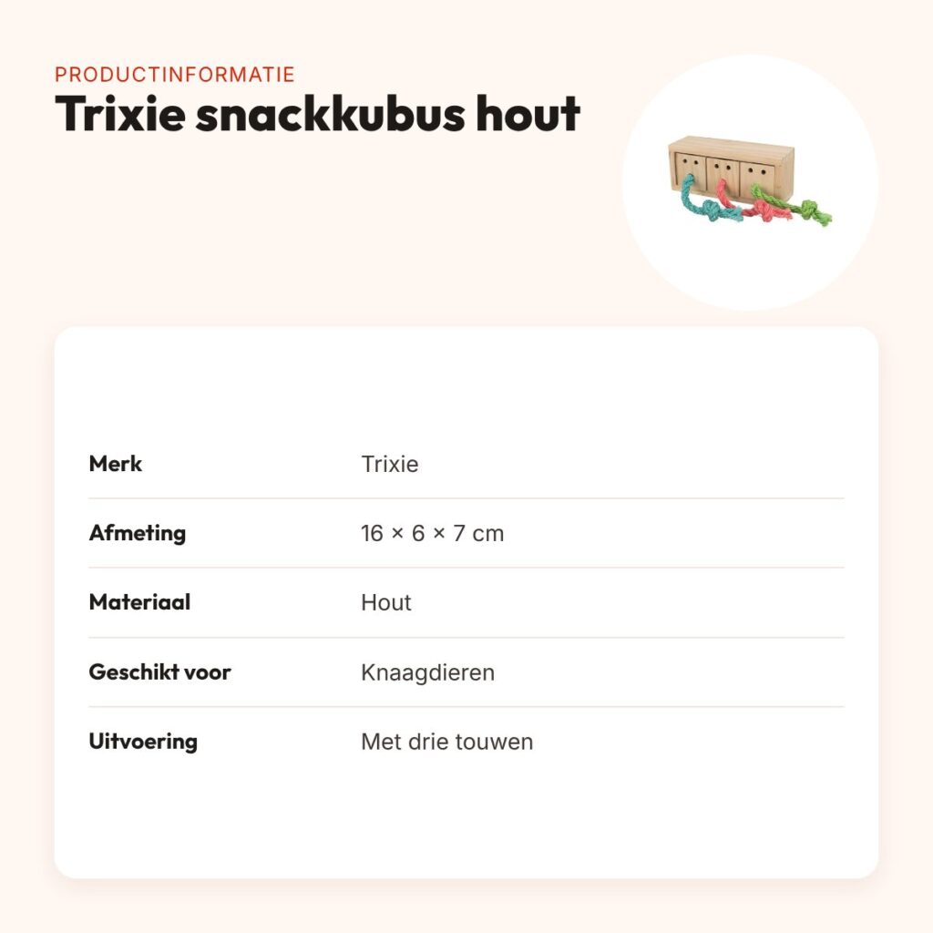 Trixie snack kubus 16 x 6 x 7 cm – hout met drie touwen – productinformatie