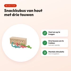 Trixie snack kubus 16 x 6 x 7 cm – hout met drie touwen – voordelen