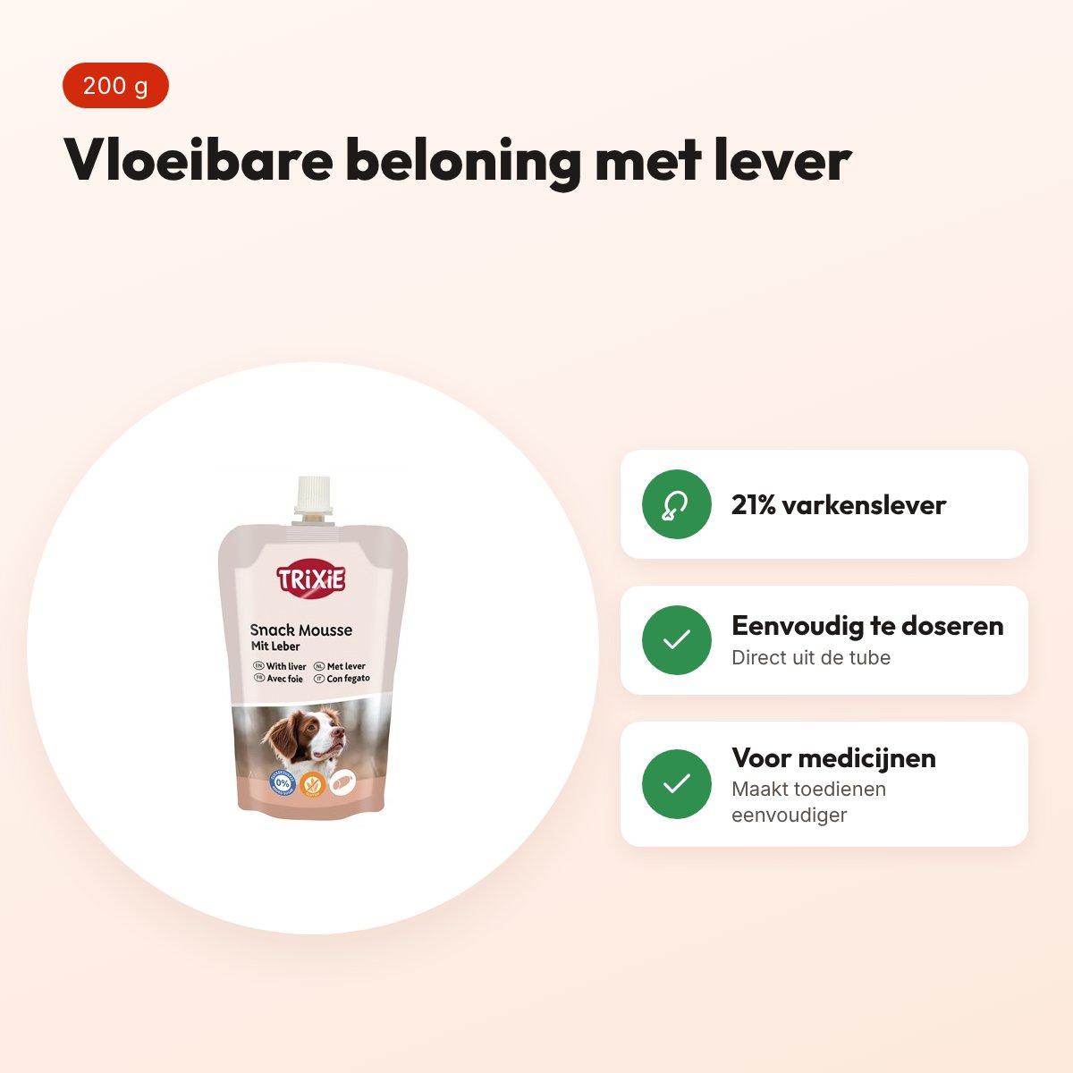 Trixie Snack Mousse lever 200 g – vloeibare hondenbeloning in tube – voordelen
