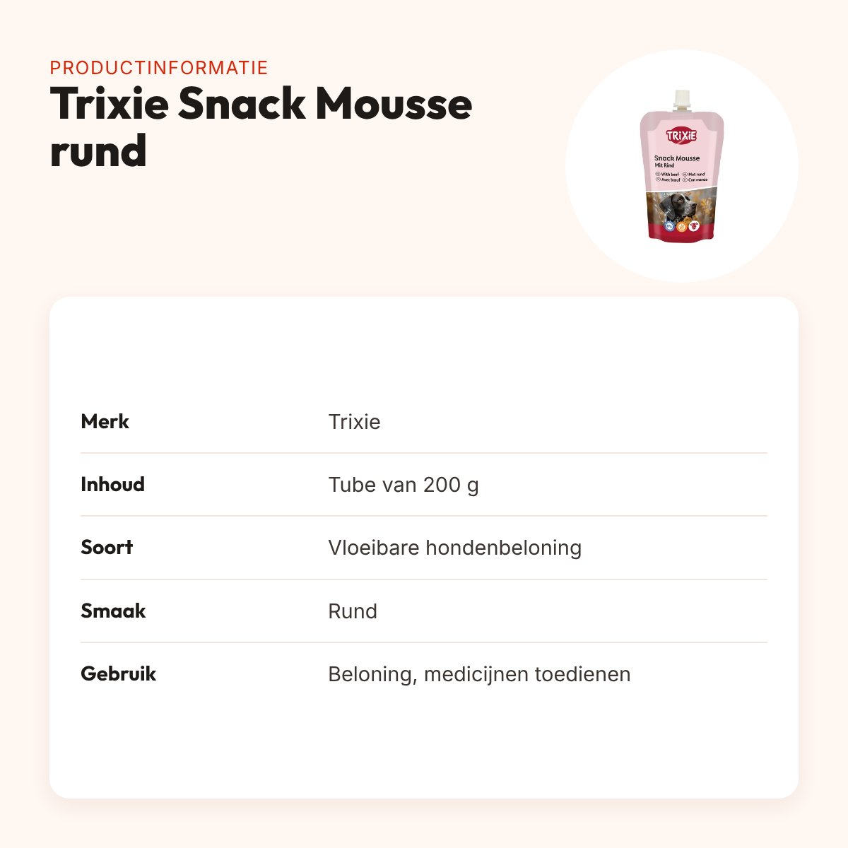 Trixie Snack Mousse rund 200 g – vloeibare hondenbeloning in tube – productinformatie