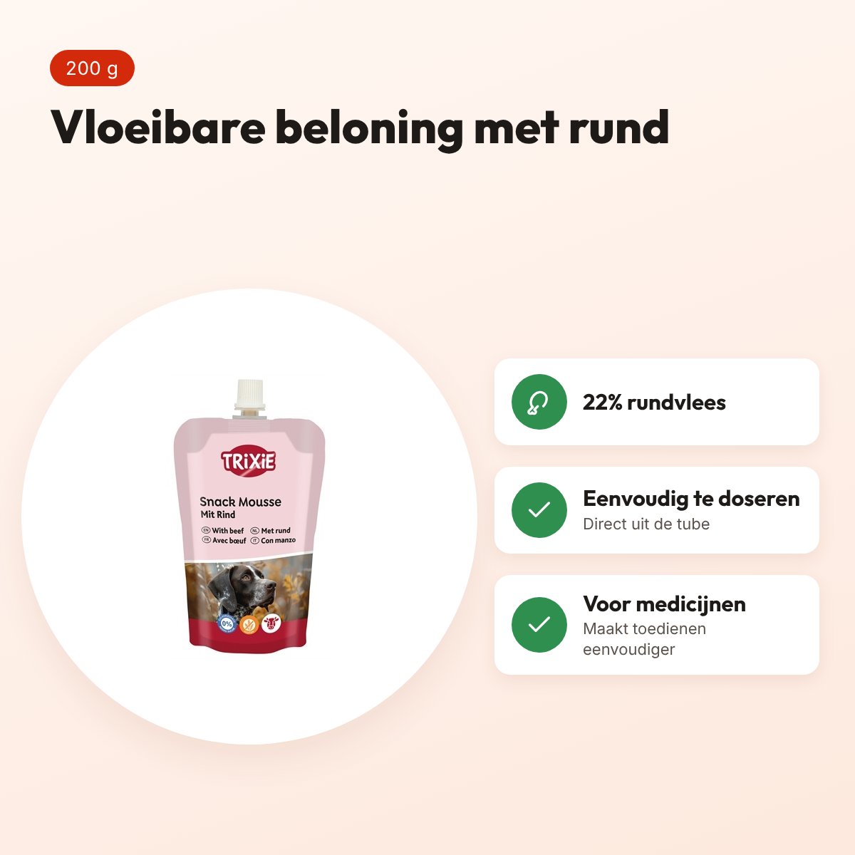 Trixie Snack Mousse rund 200 g – vloeibare hondenbeloning in tube – voordelen