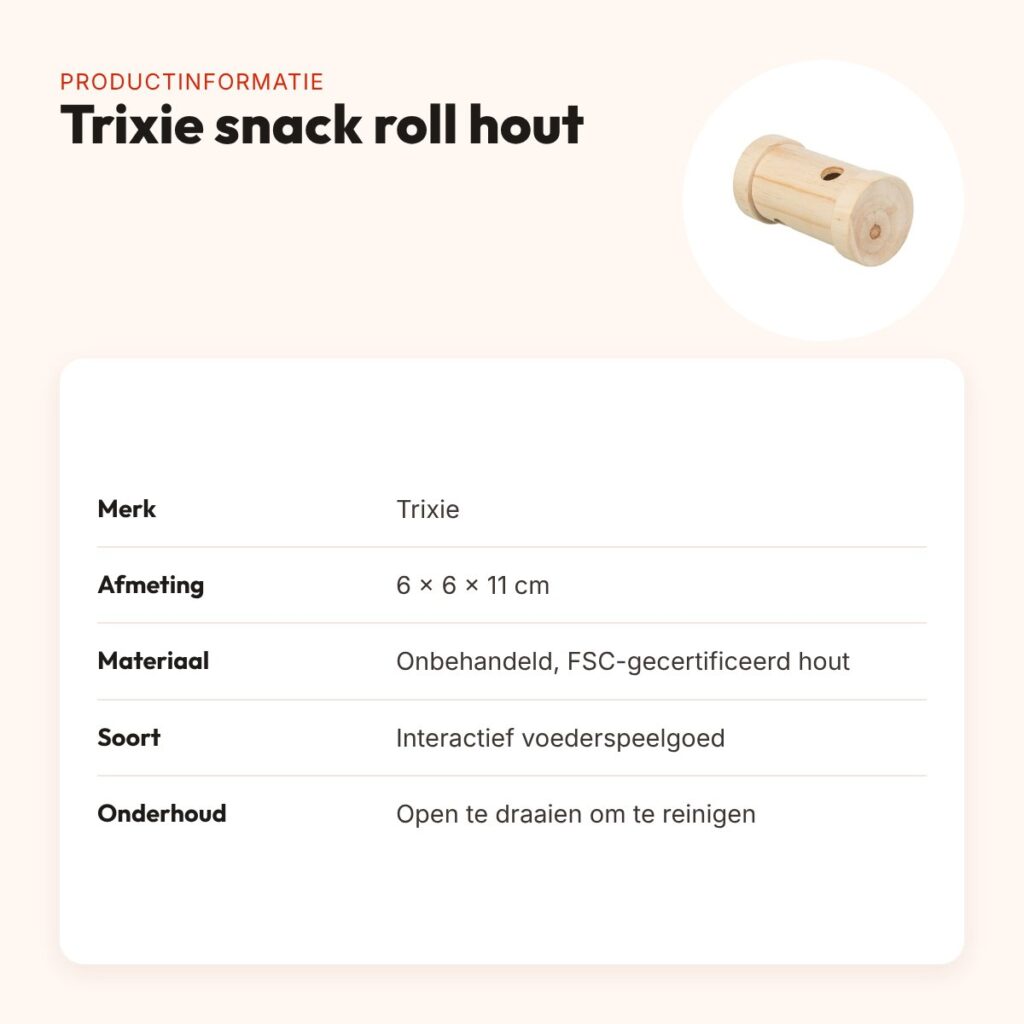 Trixie snack roll hout 6 x 6 x 11 cm – interactief voederspeelgoed – productinformatie