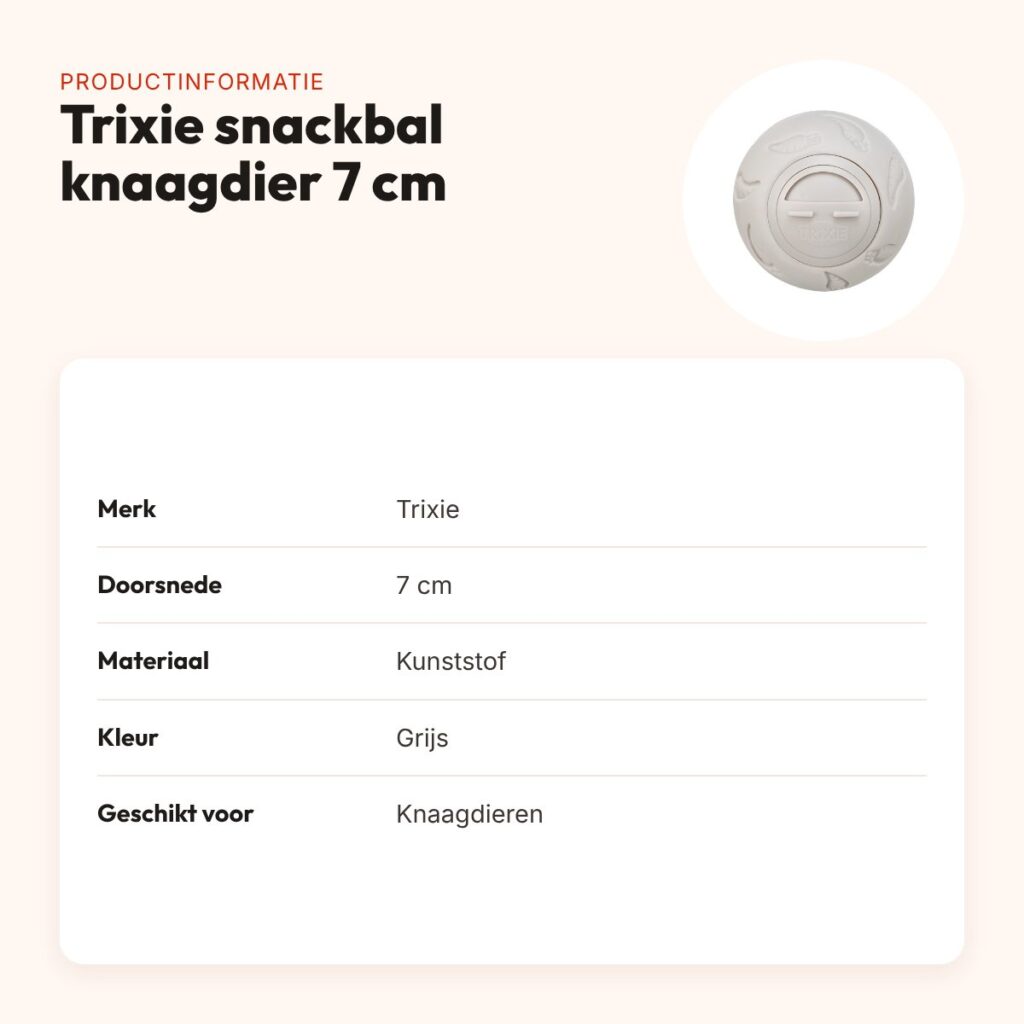 Trixie snackbal knaagdier 7 cm – grijs, met verstelbare opening – productinformatie