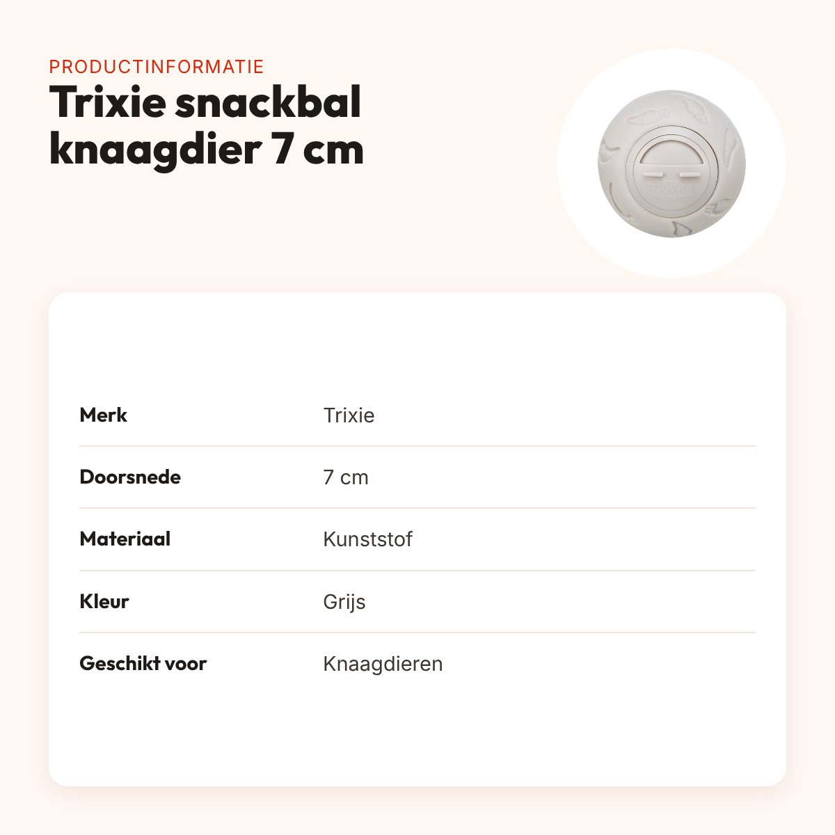 Trixie snackbal knaagdier 7 cm – grijs, met verstelbare opening – productinformatie