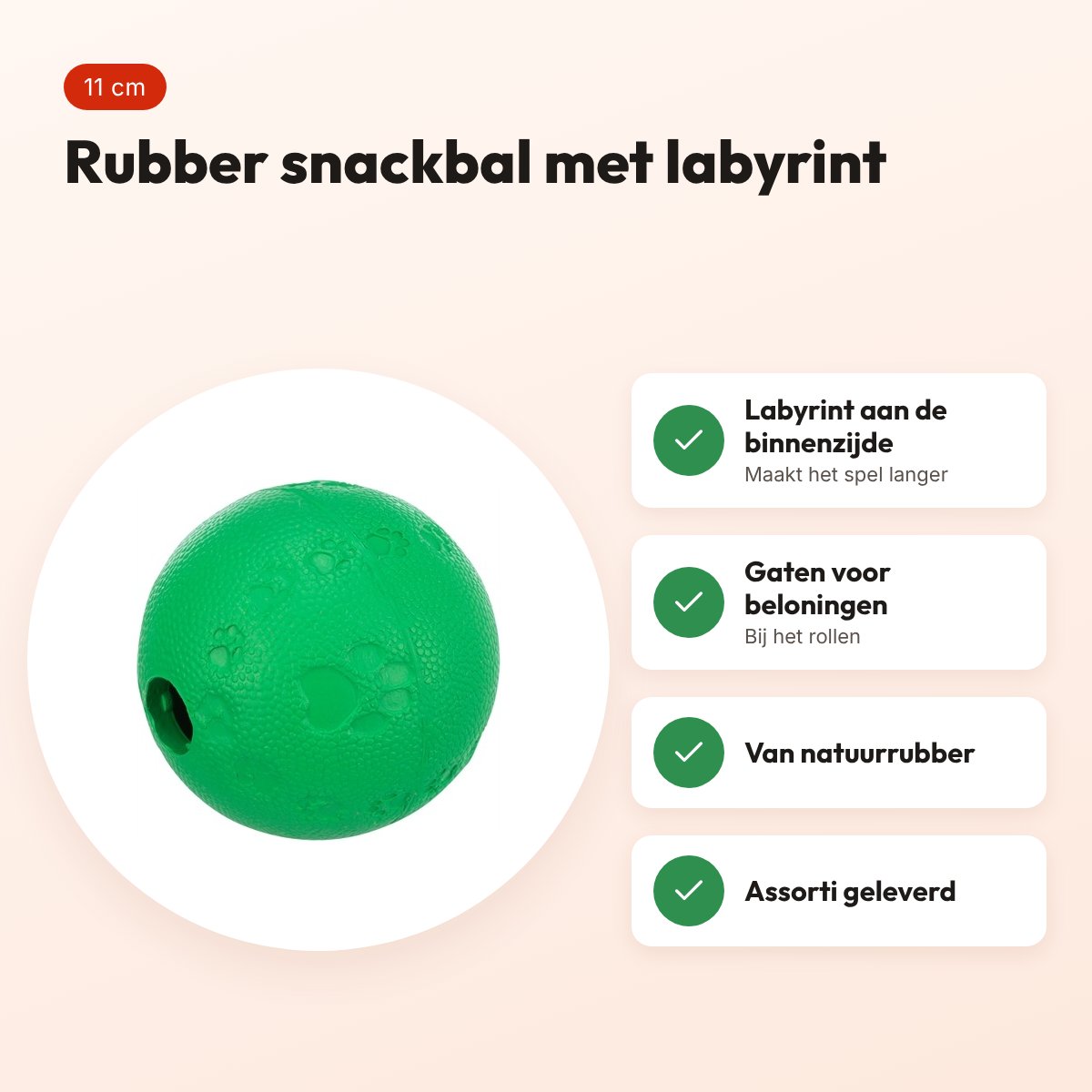 Trixie snackbal rubber 11 cm – labyrint, assorti – voordelen