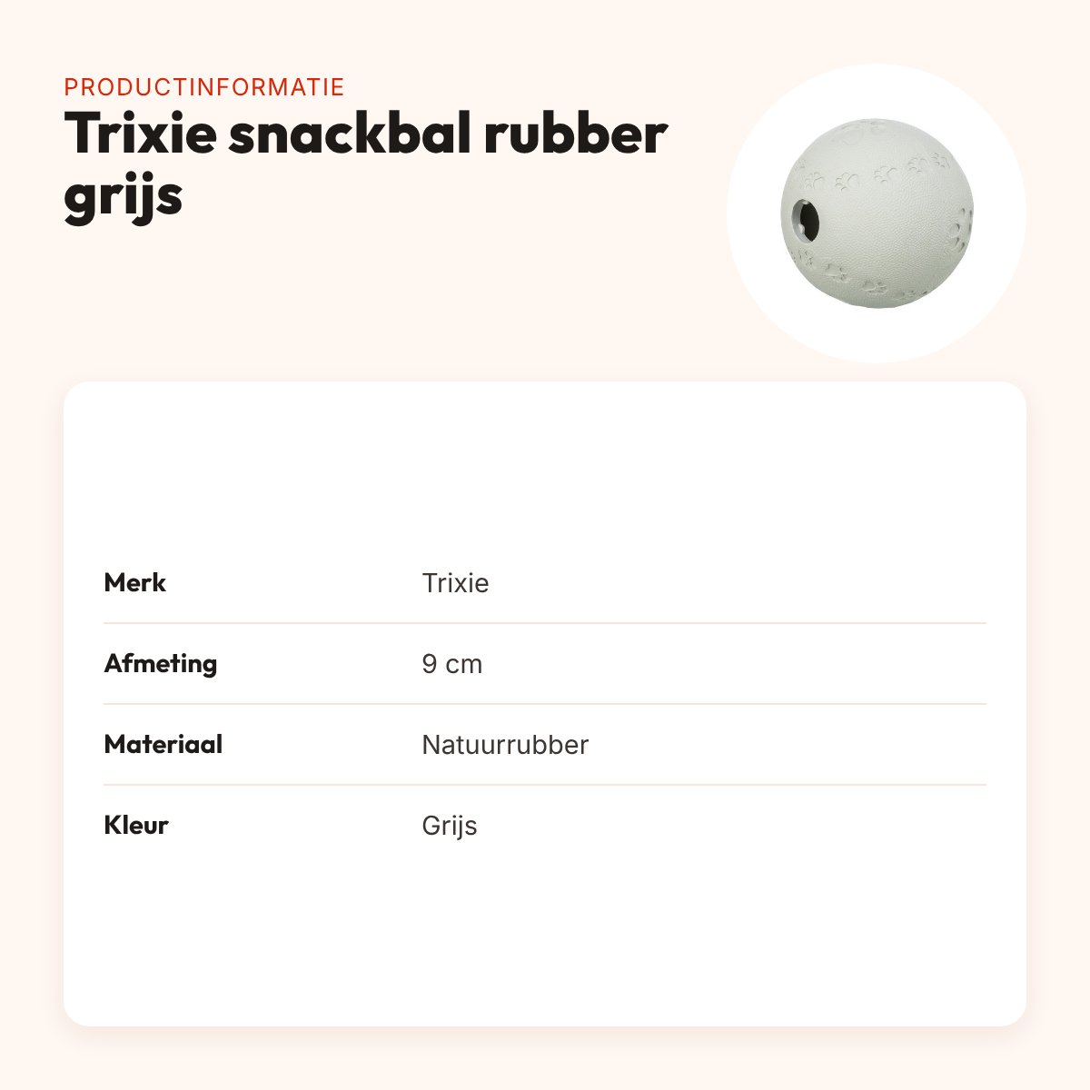 Trixie snackbal rubber grijs 9 cm – labyrint – productinformatie