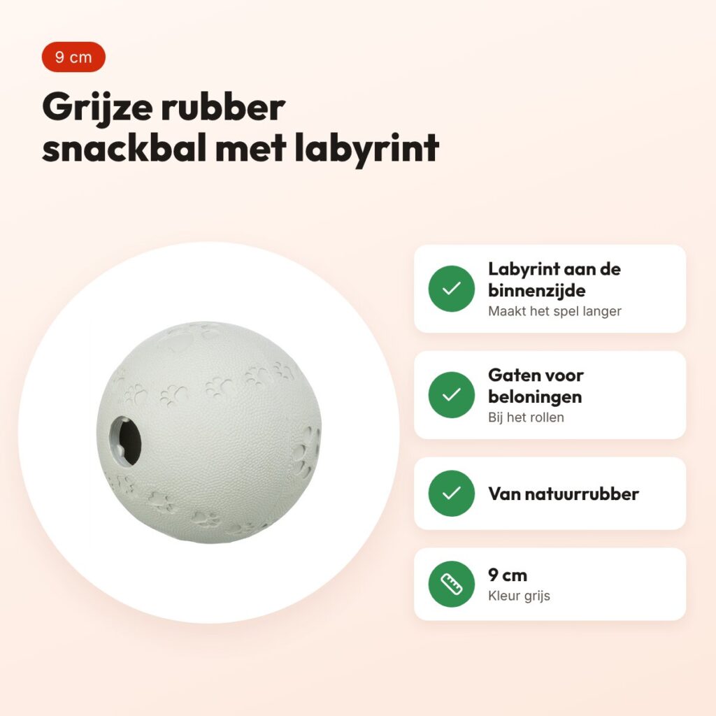 Trixie snackbal rubber grijs 9 cm – labyrint – voordelen