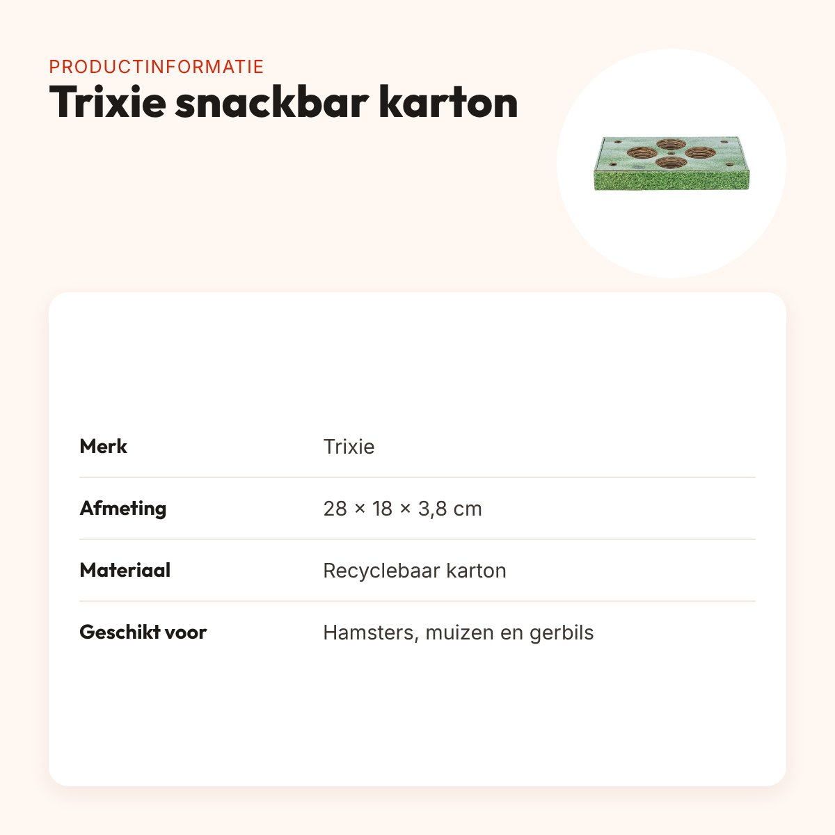 Trixie snackbar van karton 28 x 18 x 3,8 cm – voor kleine knaagdieren – productinformatie
