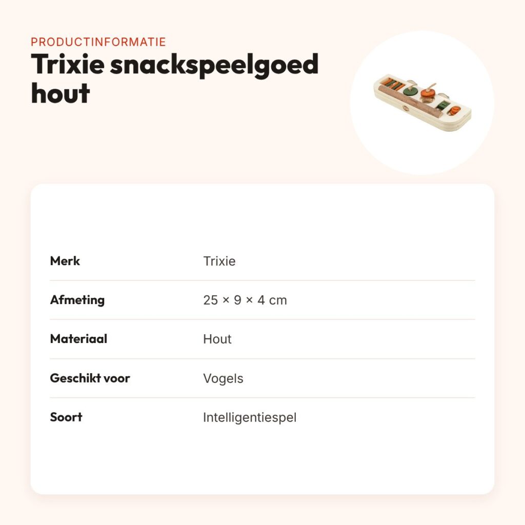 Trixie snackspeelgoed hout 25 x 9 x 4 cm – intelligentiespel voor vogels – productinformatie