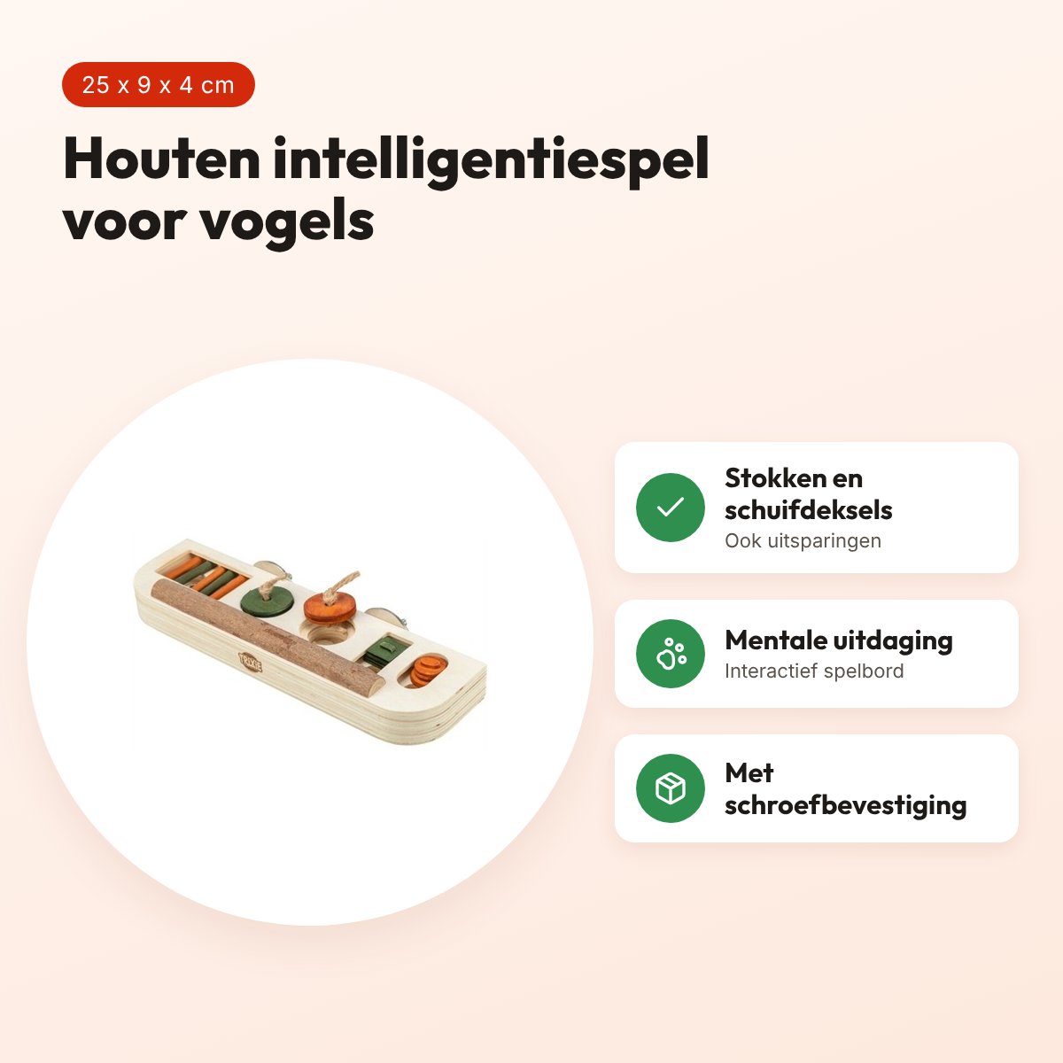 Trixie snackspeelgoed hout 25 x 9 x 4 cm – intelligentiespel voor vogels – voordelen