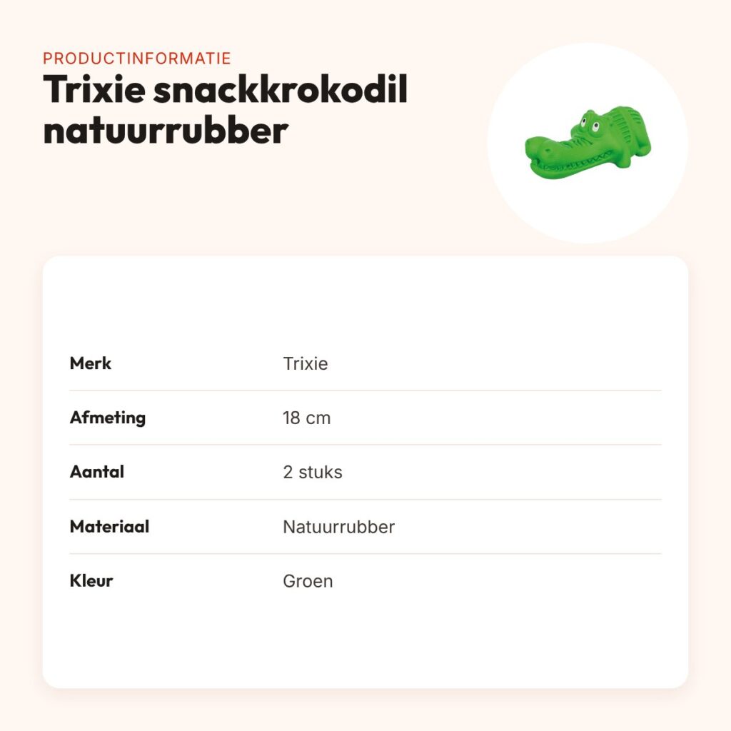 Trixie snackspeeltje krokodil natuurrubber groen 18 cm – 2 stuks – productinformatie