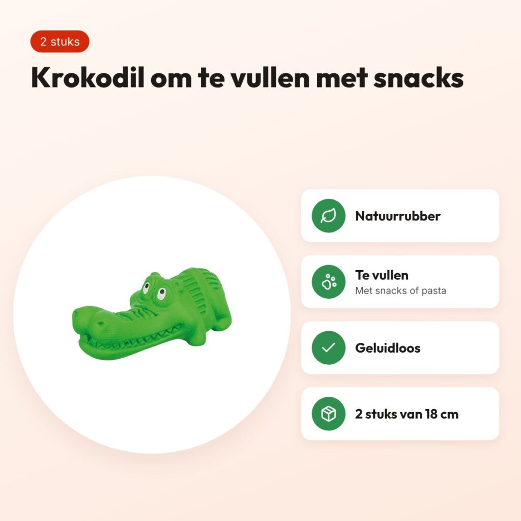 Trixie snackspeeltje krokodil natuurrubber groen 18 cm – 2 stuks – voordelen