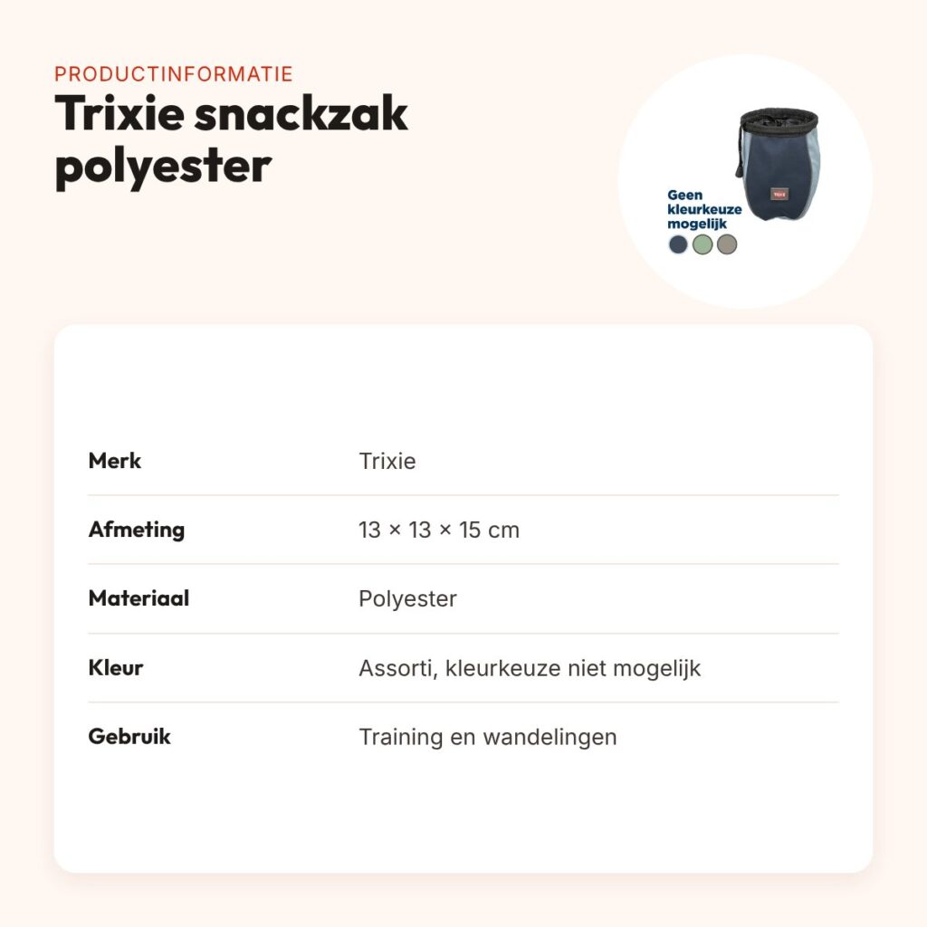 Trixie snackzak polyester assorti 13 x 13 x 15 cm – met poepzakjesdispenser – productinformatie