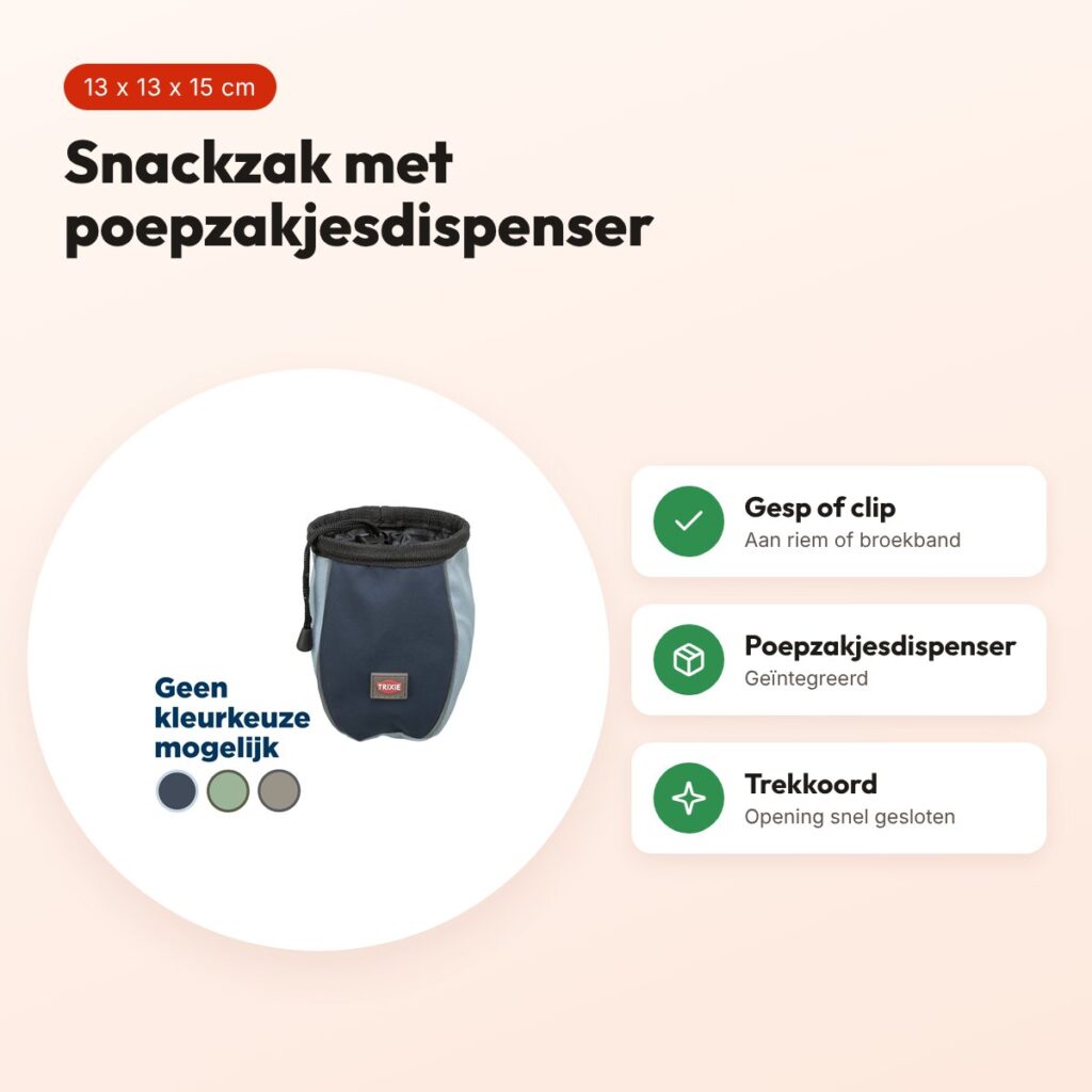 Trixie snackzak polyester assorti 13 x 13 x 15 cm – met poepzakjesdispenser – voordelen