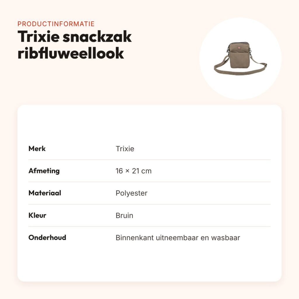 Trixie snackzak ribfluweellook bruin 16 x 21 cm – met heupriem – productinformatie