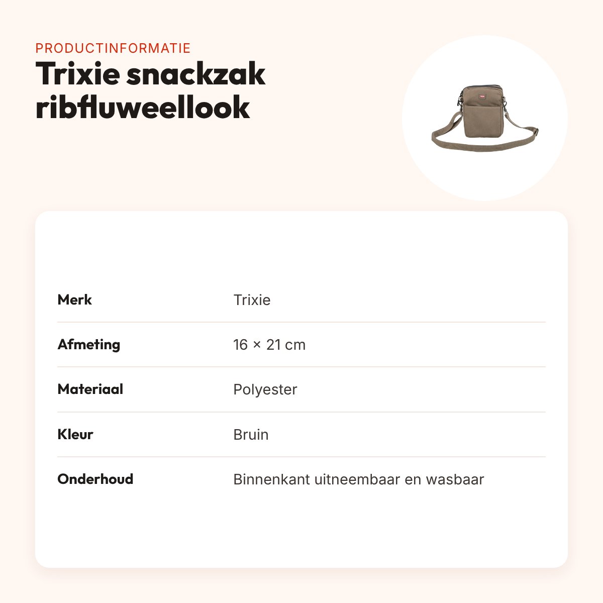 Trixie snackzak ribfluweellook bruin 16 x 21 cm – met heupriem – productinformatie