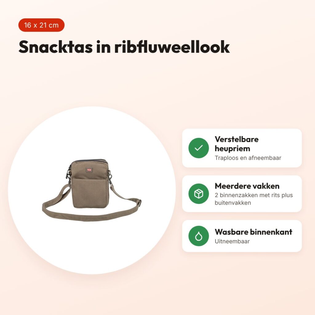 Trixie snackzak ribfluweellook bruin 16 x 21 cm – met heupriem – voordelen
