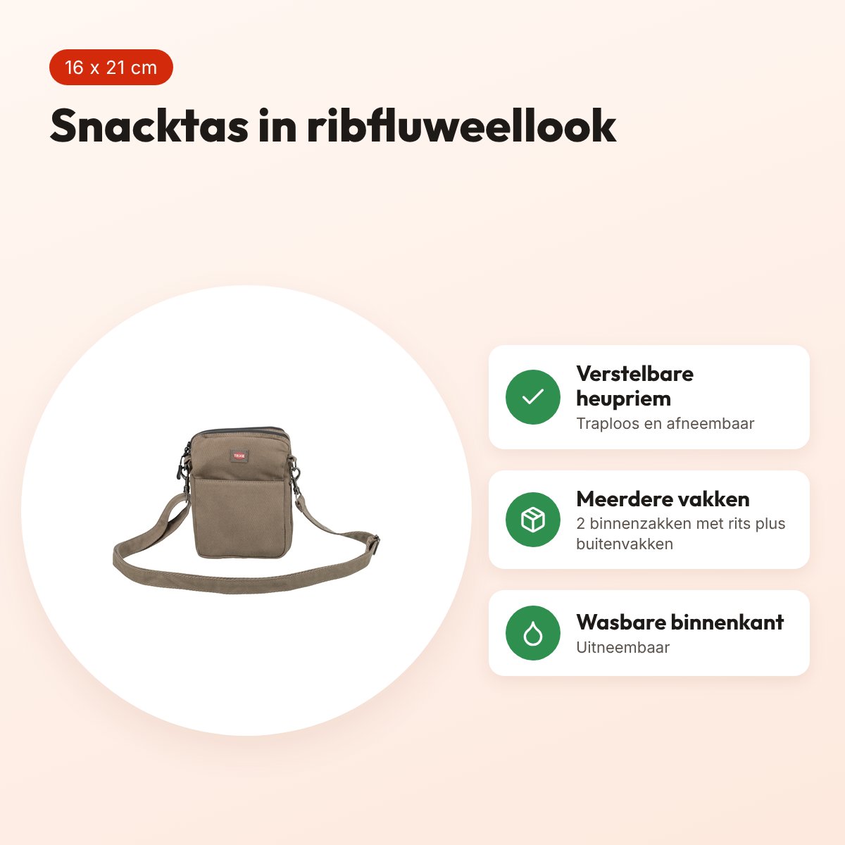 Trixie snackzak ribfluweellook bruin 16 x 21 cm – met heupriem – voordelen