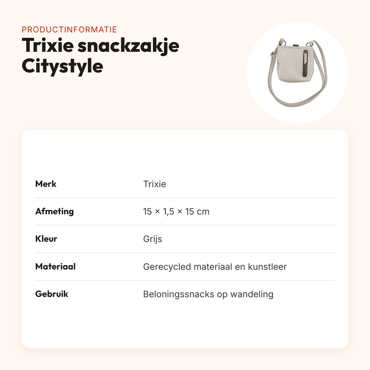 Trixie snackzakje Citystyle grijs 15 x 1,5 x 15 cm – magneetsluiting – productinformatie