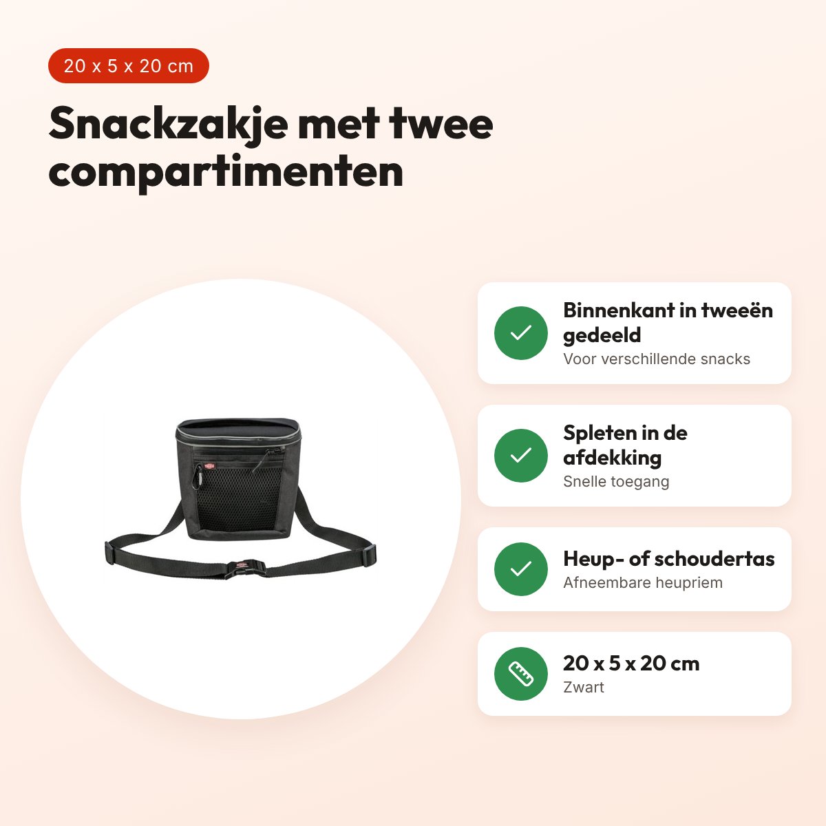 Trixie snackzakje Duo Treat zwart 20 x 5 x 20 cm – twee compartimenten – voordelen
