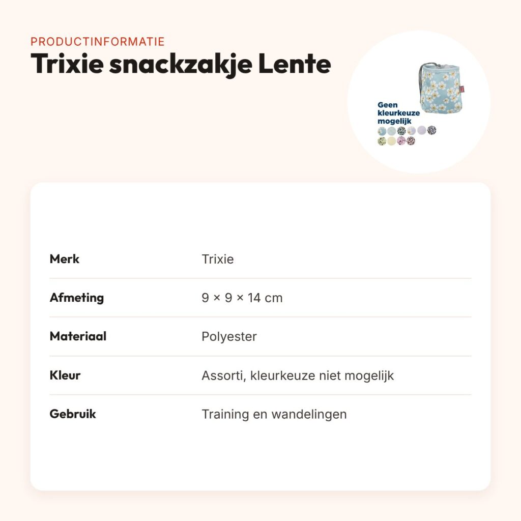 Trixie snackzakje Lente polyester assorti 9 x 9 x 14 cm – productinformatie