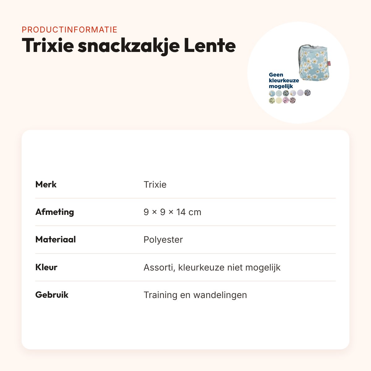 Trixie snackzakje Lente polyester assorti 9 x 9 x 14 cm – productinformatie