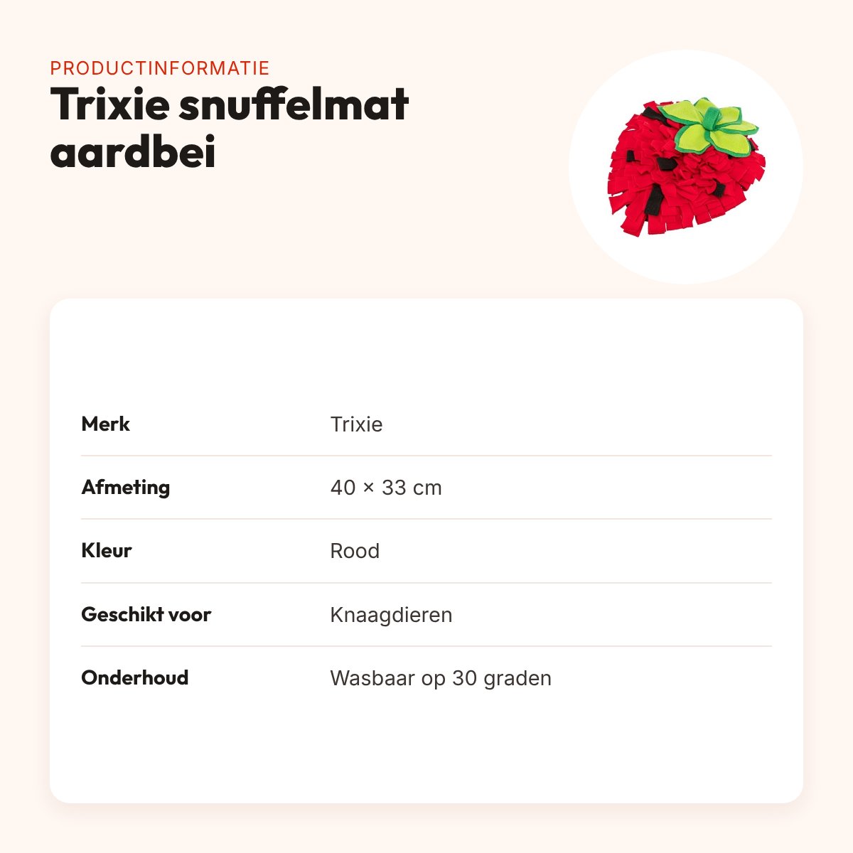 Trixie snuffelmat aardbei rood 40 x 33 cm – slipvast, wasbaar – productinformatie